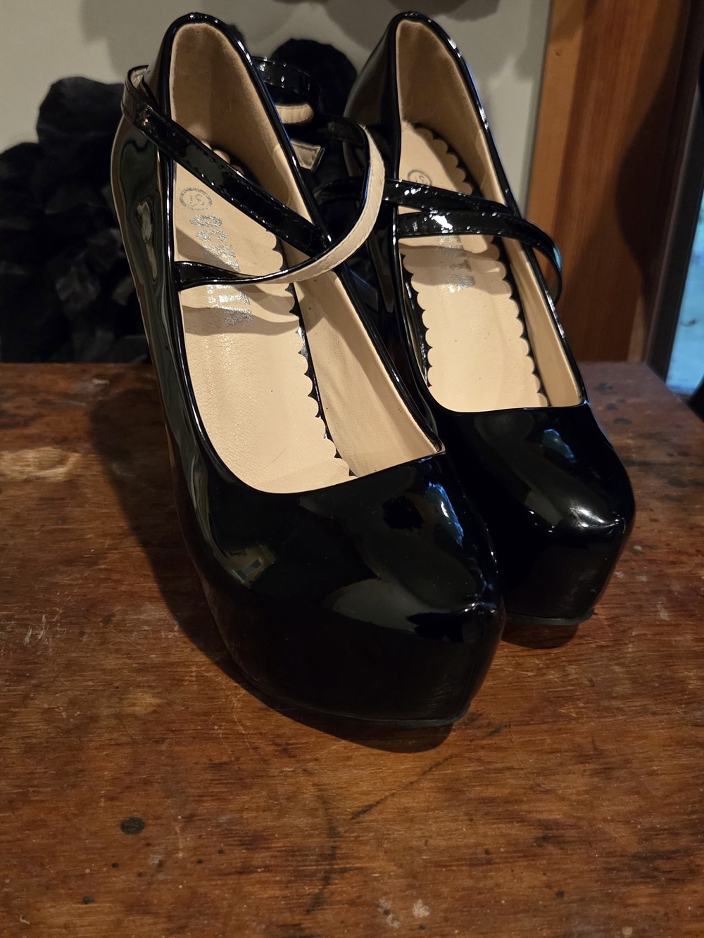 Black Patent Mary Jane Platform Heels - Women